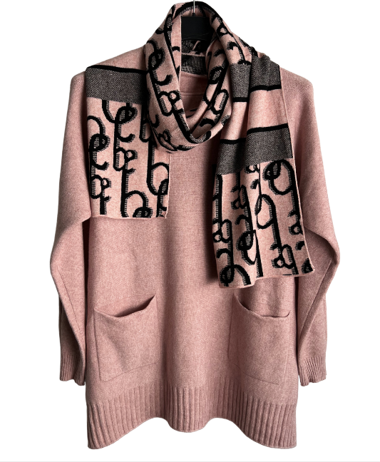 Brand New Womens Italian Knitted Long Sleeved Matching Jumper and Scarf Set