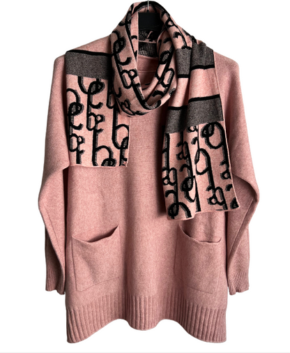 Brand New Womens Italian Knitted Long Sleeved Matching Jumper and Scarf Set