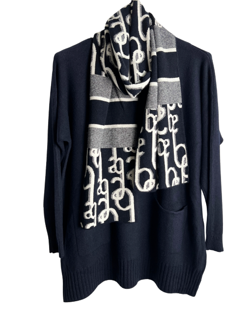 Brand New Womens Italian Knitted Long Sleeved Matching Jumper and Scarf Set