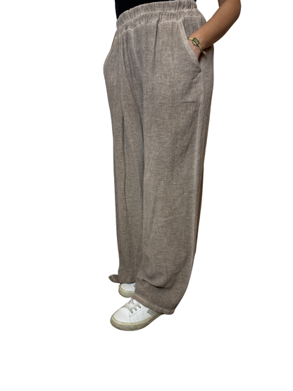 2 Pocket Wide Leg Linen Blend Trousers