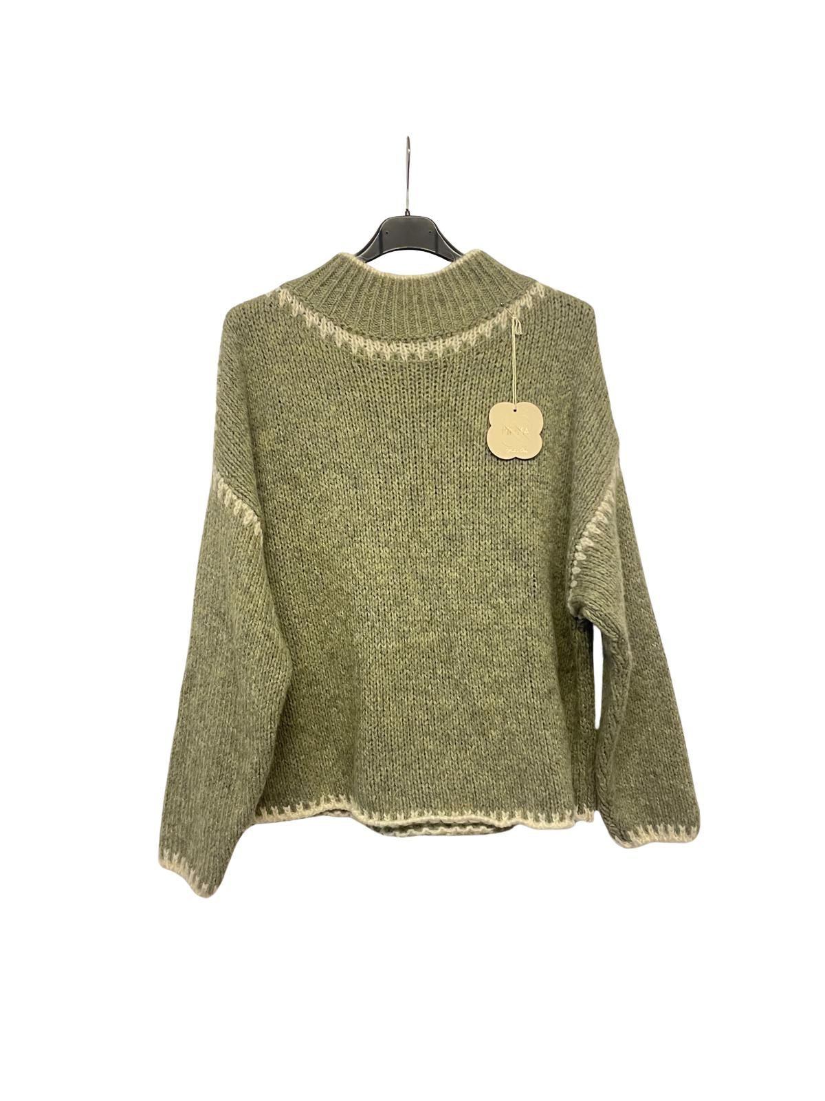 Soft Knitted Italian High Neck Jumper with Blanket Stitch Edging