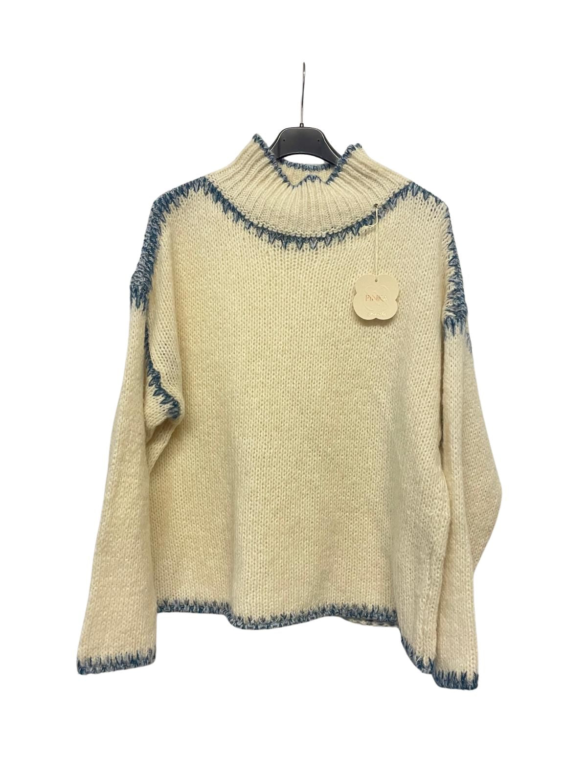 Soft Knitted Italian High Neck Jumper with Blanket Stitch Edging