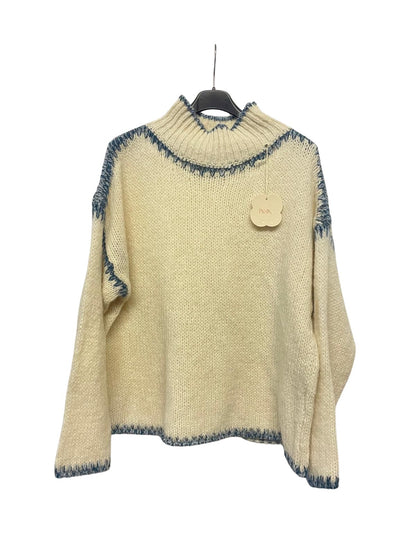 Soft Knitted Italian High Neck Jumper with Blanket Stitch Edging