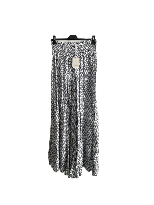 Leaf Print Wide Leg Summer Palazzo Trousers In White