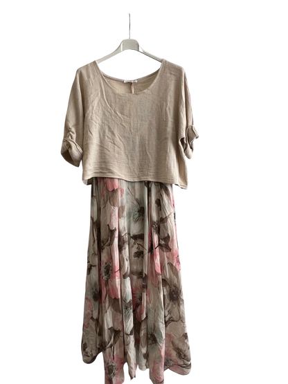 New Womens Summer 26' 2 Piece Sleeveless Floral Lined Maxi Dresses with Crop Top