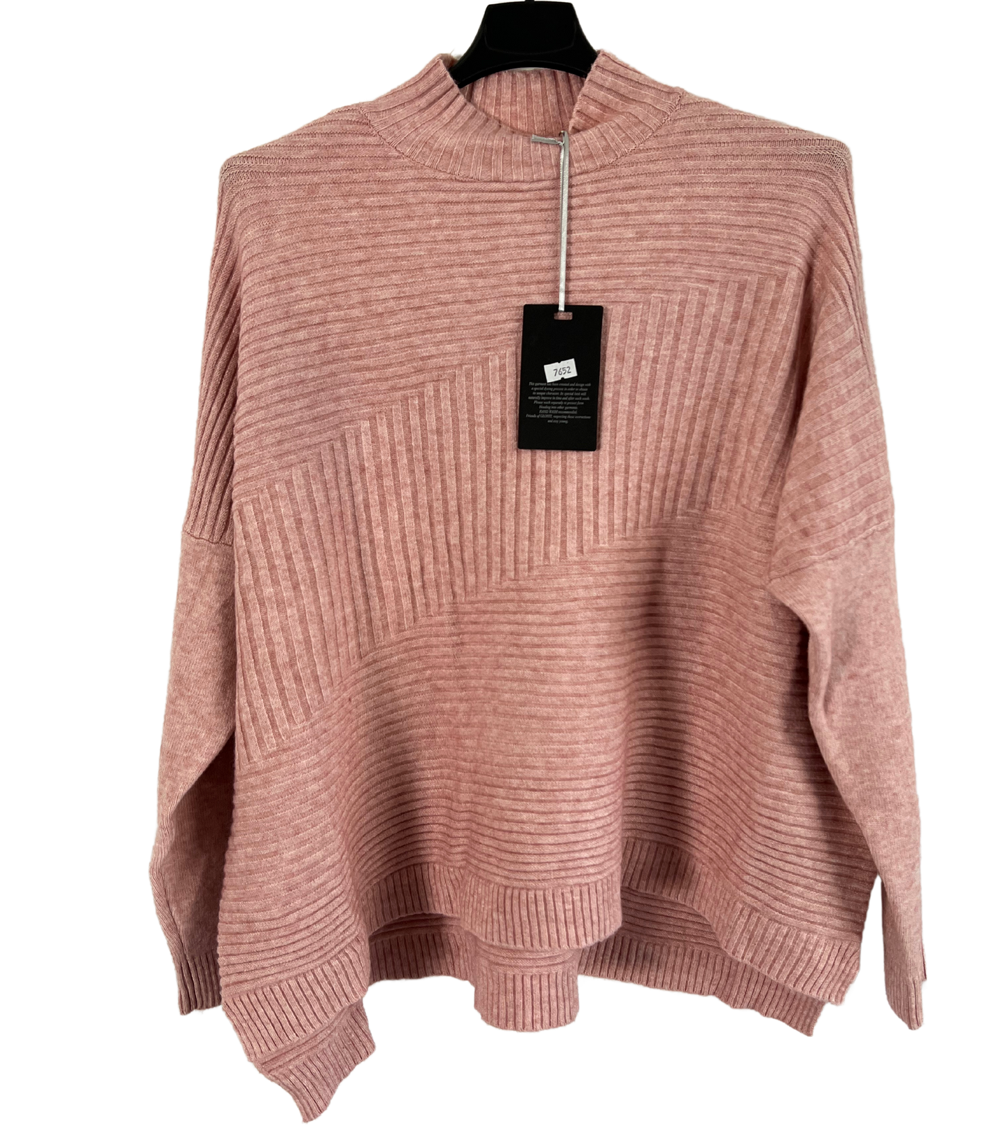 Knitted Italian Ribbed High Neck Long Sleeve Jumper in Pink
