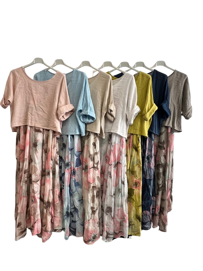 New Womens Summer 26' 2 Piece Sleeveless Floral Lined Maxi Dresses with Crop Top