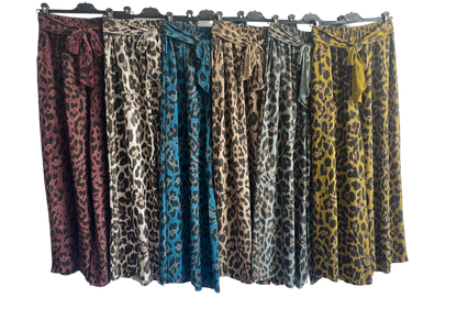 Brand New Womens Animal Print  Wide Leg Palazzo Elasticated Waistband Trousers