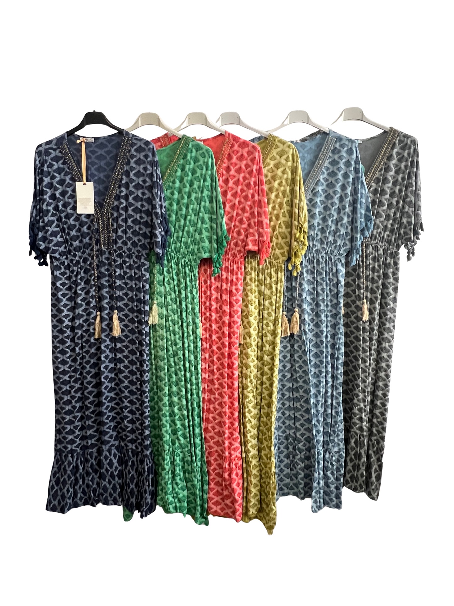 Brand New Womens Italian Summer Kaftan Style Tassel Sleeve Maxi Dresses