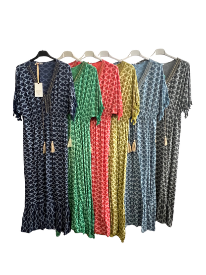 Brand New Womens Italian Summer Kaftan Style Tassel Sleeve Maxi Dresses