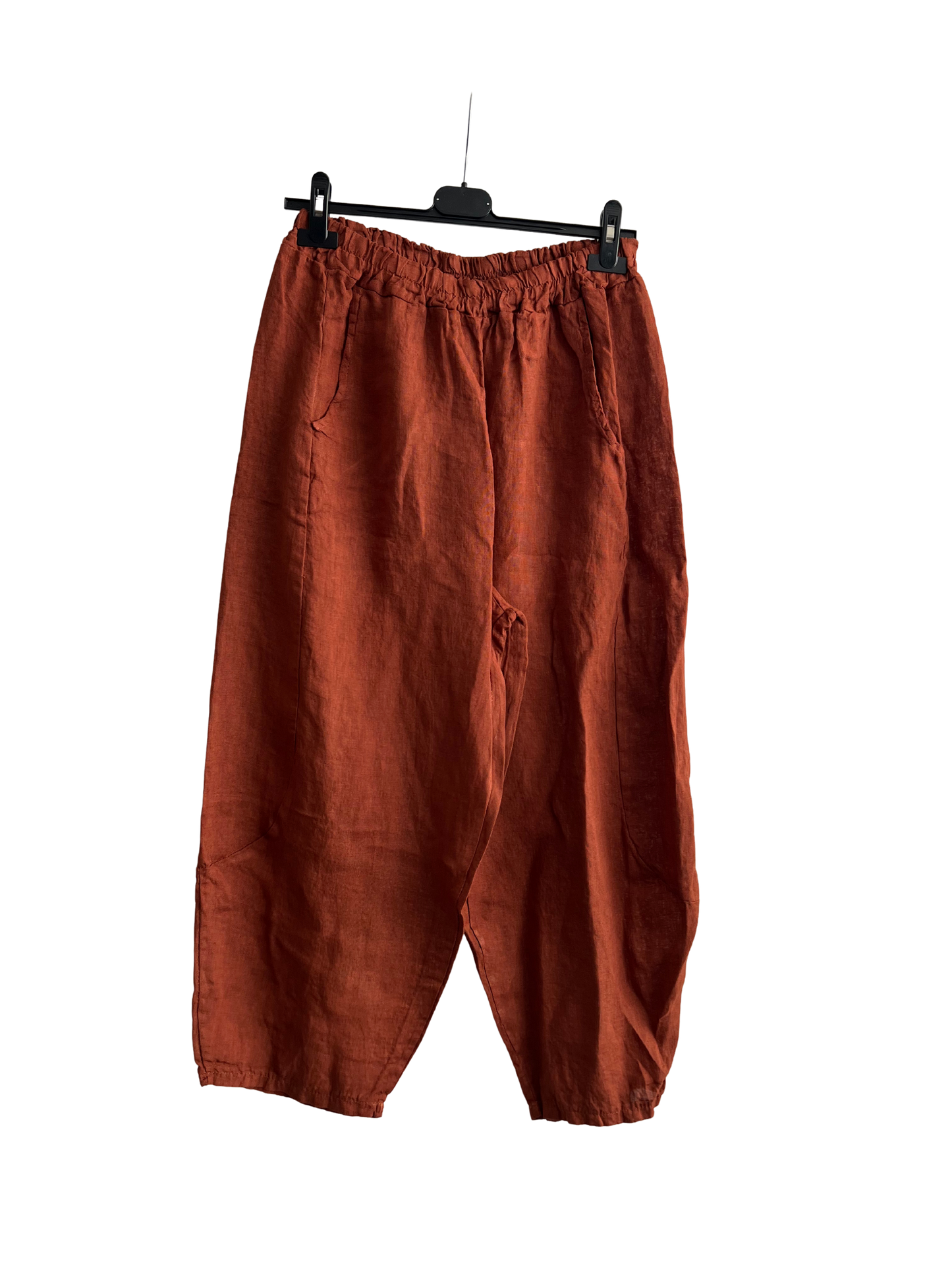 New Ladies Italian Linen Barrel Leg Trousers With Elasticated Waist