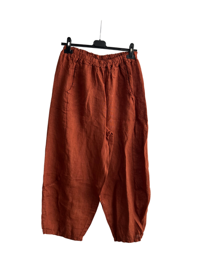 New Ladies Italian Linen Barrel Leg Trousers With Elasticated Waist
