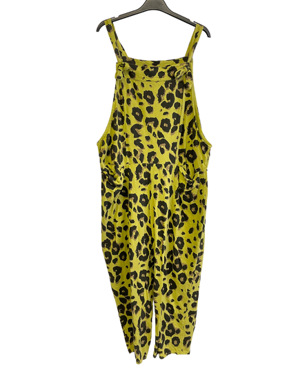 Brand New Womens Lagenlook 2 Pocket Animal Leopard Print Cotton Summer Dungarees