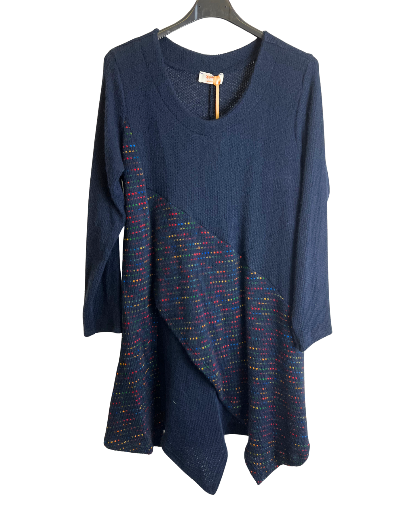 Lagenlook Italian Knitted Long Sleeve Knee Length Tunic Dress in Navy