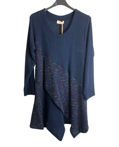Lagenlook Italian Knitted Long Sleeve Knee Length Tunic Dress in Navy