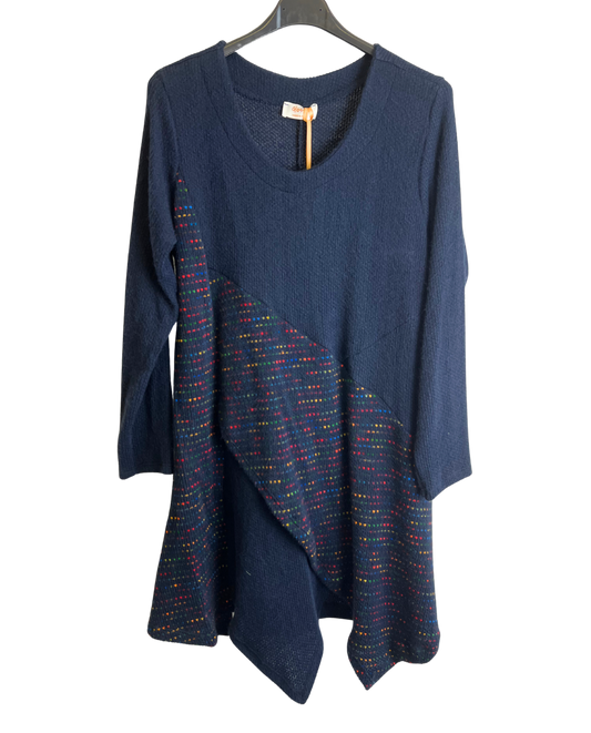 Lagenlook Italian Knitted Long Sleeve Knee Length Tunic Dress in Navy