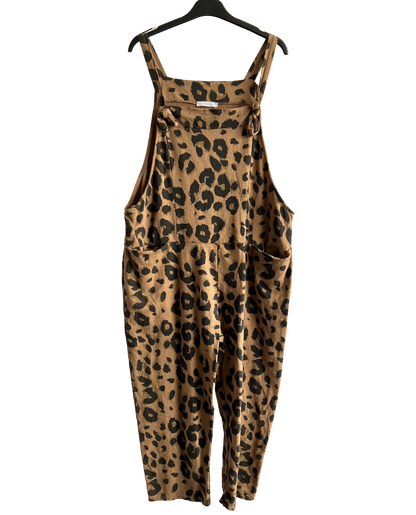 Brand New Womens Lagenlook 2 Pocket Animal Leopard Print Cotton Summer Dungarees