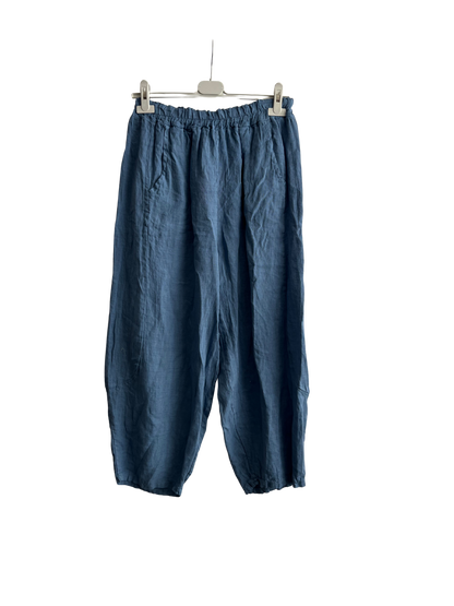 New Ladies Italian Linen Barrel Leg Trousers With Elasticated Waist