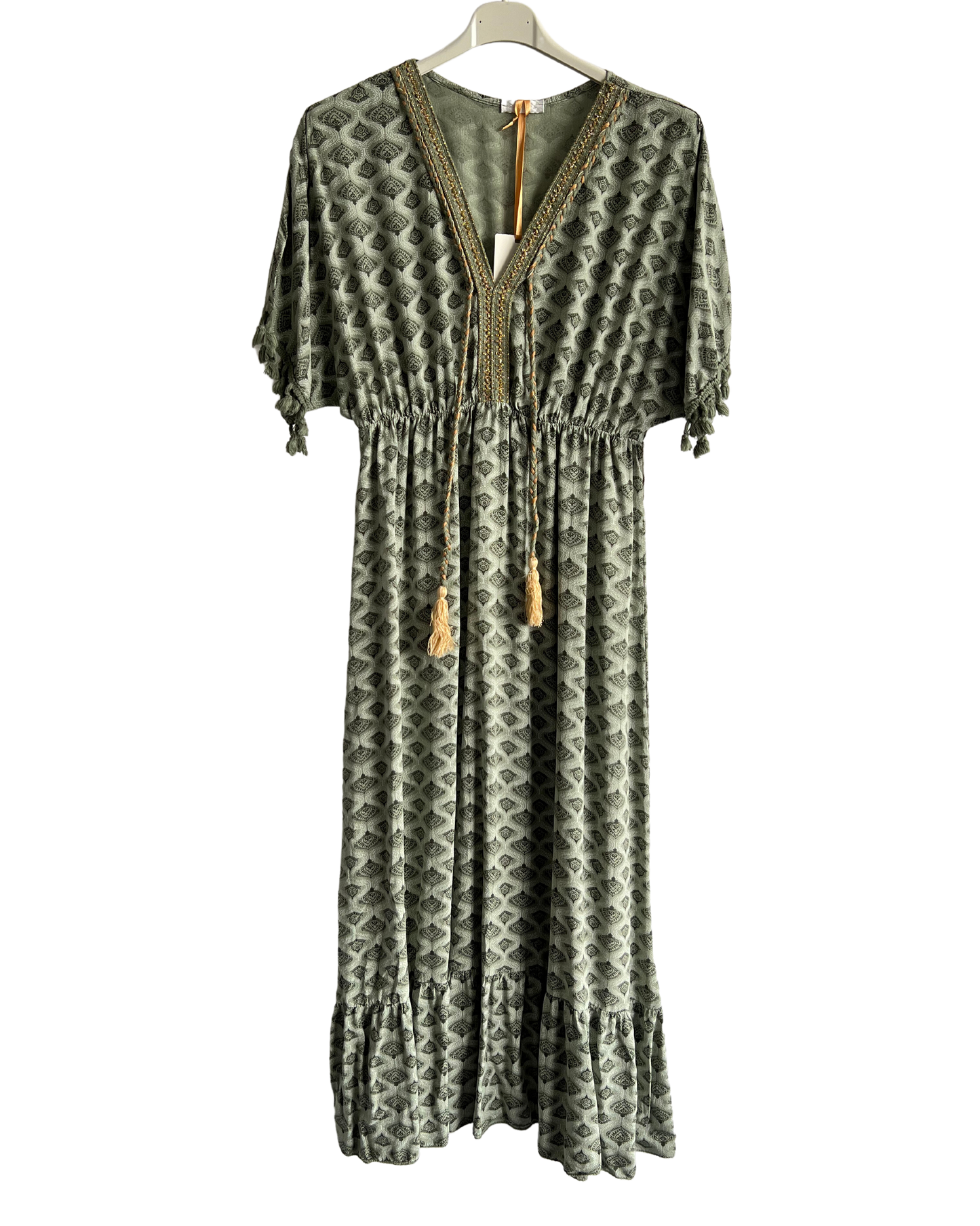 Brand New Womens Italian Summer Kaftan Style Tassel Sleeve Maxi Dresses