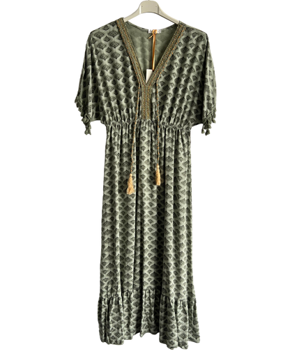 Brand New Womens Italian Summer Kaftan Style Tassel Sleeve Maxi Dresses