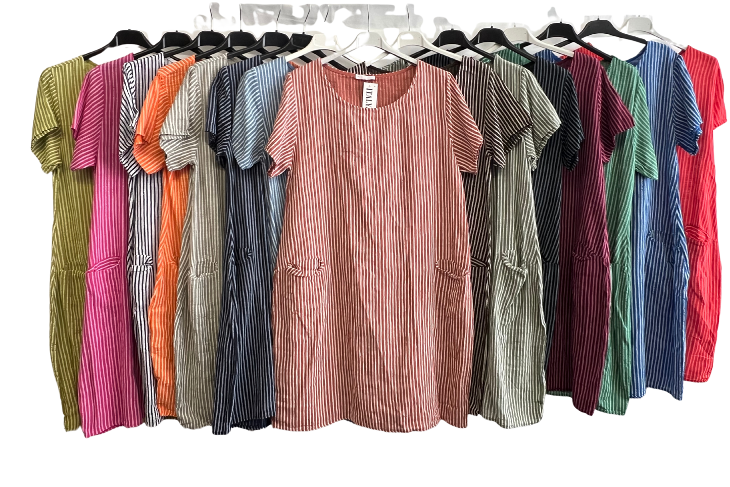 Ladies Italian Lagenlook Cotton Stripe Mid length Dress Tunic