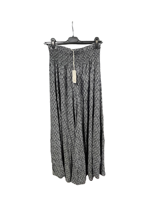 Leaf Print Wide Leg Summer Palazzo Trousers In Black