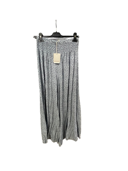 New Ladies Italian Leaf Print Wide Leg Elasticated Waist Summer Palazzo Trousers