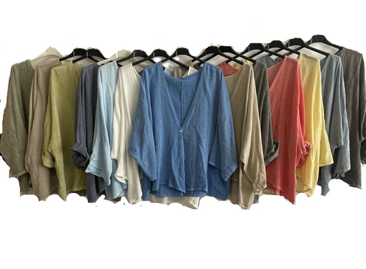 Womens Italian Overtop/ Cardigan Layering Linen One Button Long Sleeve Top