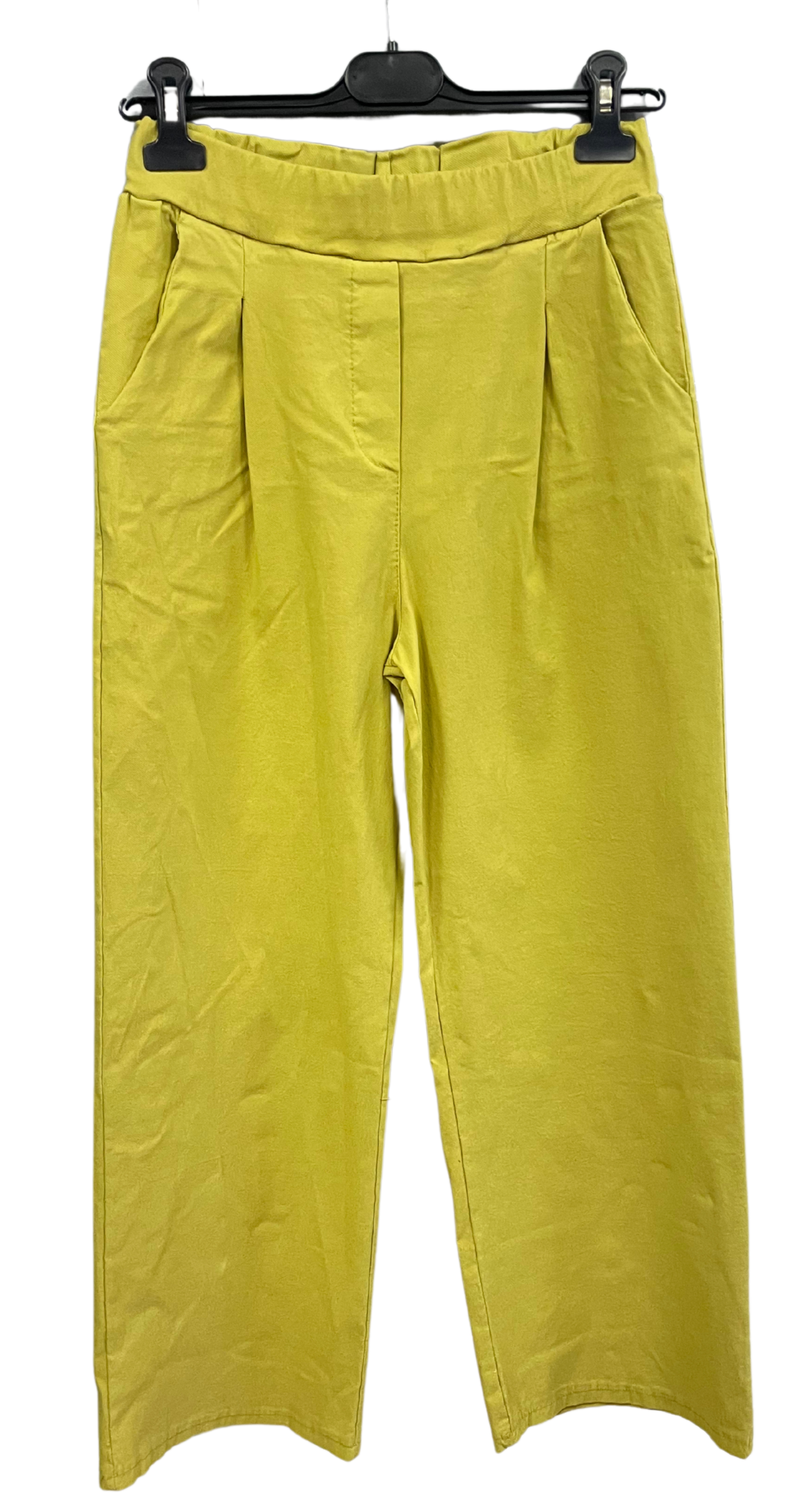 Brand New Womens All Season Italian Stretchy Wide Leg Magic Pants Trousers in Lime Green