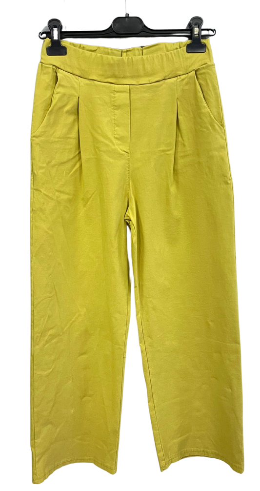 Brand New Womens All Season Italian Stretchy Wide Leg Magic Pants Trousers in Lime Green