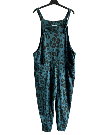 Brand New Womens Lagenlook 2 Pocket Animal Leopard Print Cotton Summer Dungarees