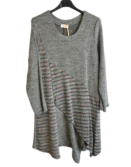 Lagenlook Italian Knitted Long Sleeve Knee Length Tunic Dress in Grey