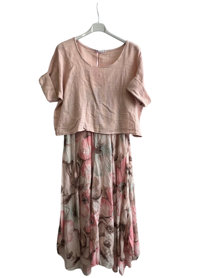 New Womens Summer 26' 2 Piece Sleeveless Floral Lined Maxi Dresses with Crop Top