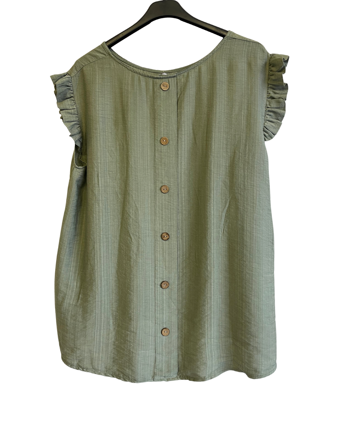 Button Back Summer Frill Cap Sleeve Plain Vest Tops