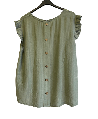 Button Back Summer Frill Cap Sleeve Plain Vest Tops