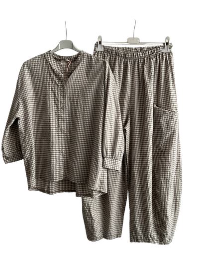 New Summer 26' Ladies Casual Italian Lightweight Gingham Barrel Leg Trousers