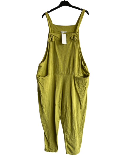 Knot Design 2 Pocket Plain Dungarees In Lime