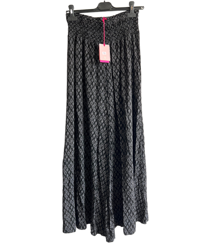 New Ladies Italian Leaf Print Wide Leg Elasticated Waist Summer Palazzo Trousers