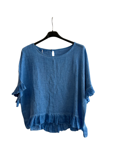 New Ladies Summer 26' Italian Linen Blend Tops with Frilled Trim Sleeves and Hem