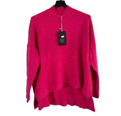 Knitted Italian Ribbed High Neck Long Sleeve Jumper in Fuchsia