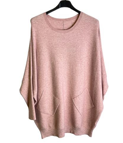 Lagenlook Italian Plait Back Design 2 Pocket Jumper in Pink