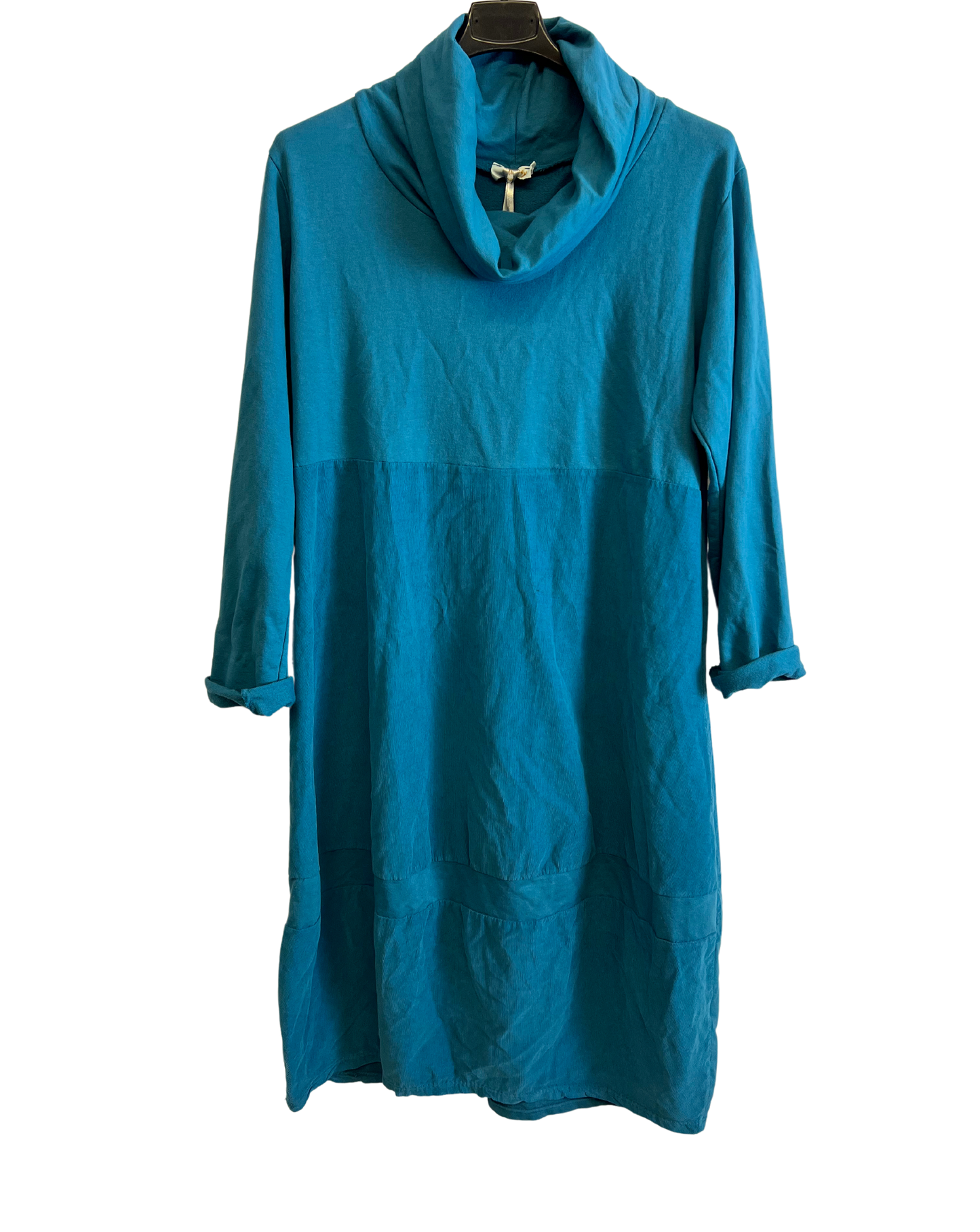 Cowl Neck Long Sleeve Cord Panel Jersey Dress In Teal