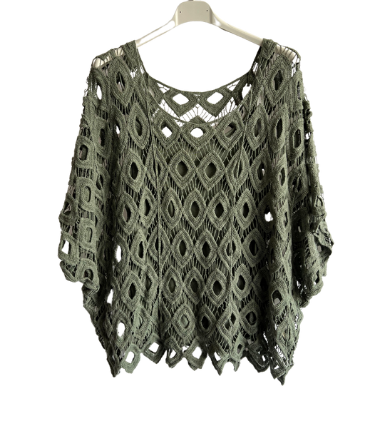 2 Piece Set Diamond Style Crochet Casual Summer Top in Khaki