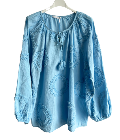 Brand New Womens Summer Light Tassel Tie Cotton Pattern Tunic Top
