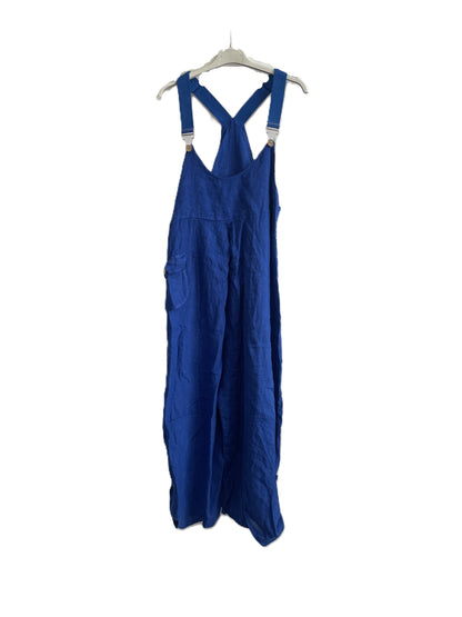 Brand New Ladies Summer Italian Casual Linen Dungarees with Button Detail on Hem