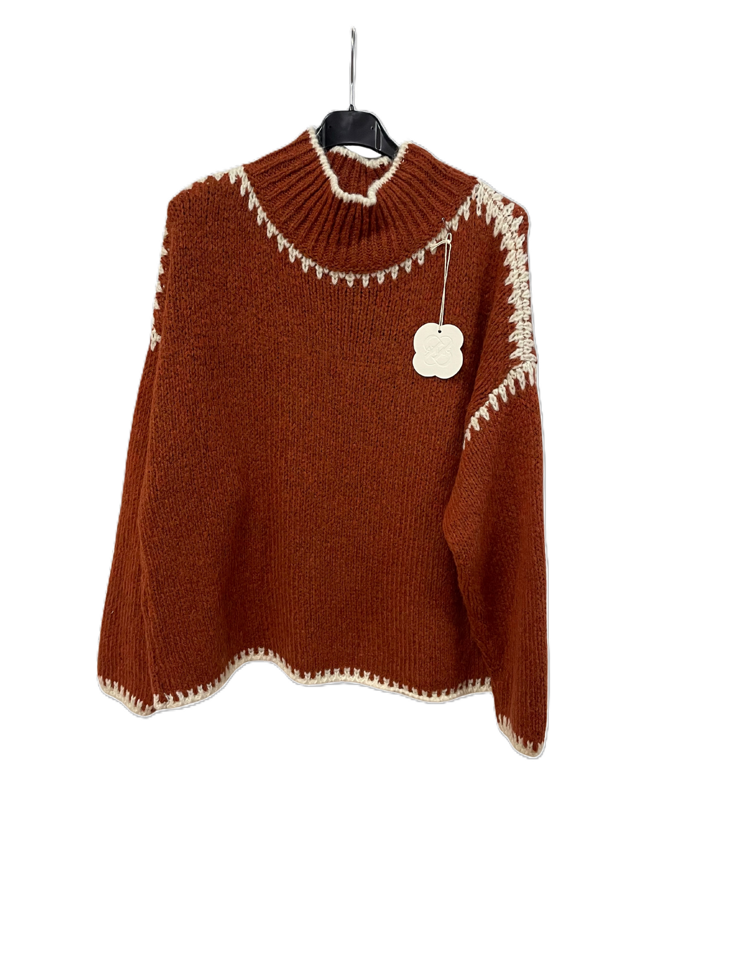 Soft Knitted Italian High Neck Jumper with Blanket Stitch Edging