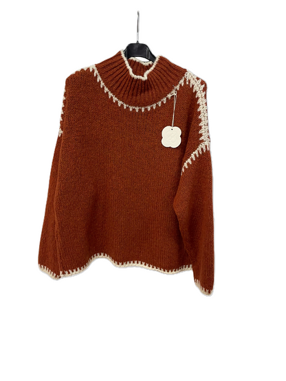 Soft Knitted Italian High Neck Jumper with Blanket Stitch Edging