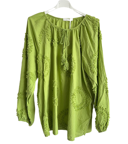 Summer Tassel Tie Cotton Circle Pattern Top In Lime Green