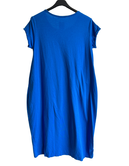 Quirky Soft Cotton Stretch 2 Pocket Long Tunic Dress In Royal Blue