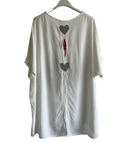 Heart Sequin Burst Effect Tie Dye Top In White